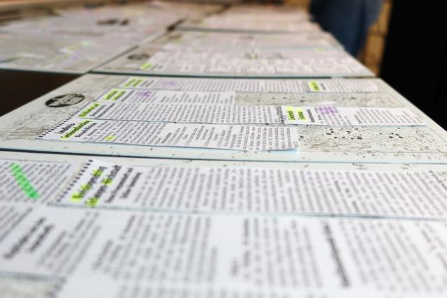 Textfahnen so weit das Auge reicht, werden auf 100 wochenblatt-Seiten verteilt.