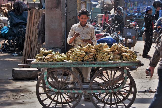Indien, Strassenszene: ein Junge verkauft Bananen | Foto: M.Schi. 