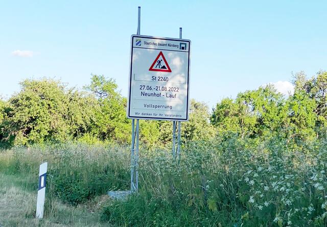 Zwischen Neunhof und Lauf wird die Straße umfassend saniert.