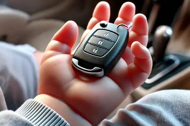 Ein Druck auf die Fernbedienung und die Türen waren verschlossen. Das Kind war allein im Auto gefangen. | Foto: KI generiertes Symbolbild
