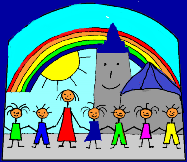 Kinder kommen zur blauen Friedenskirche Eckenhaid  | Foto: Dr. Manfred Schildknecht 