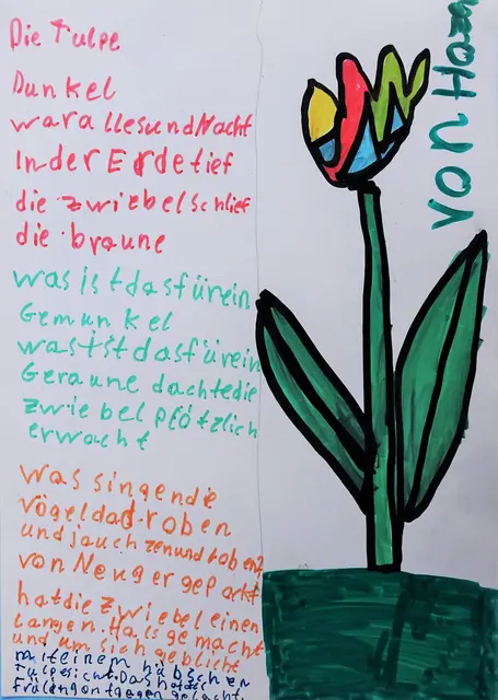 Mal- und Erzählstunde: Annegret Schildknecht mit Flüchtlingskindern in der Galerie in Forth, 2017/2018 | Foto: Dr. Manfred Schildknecht 