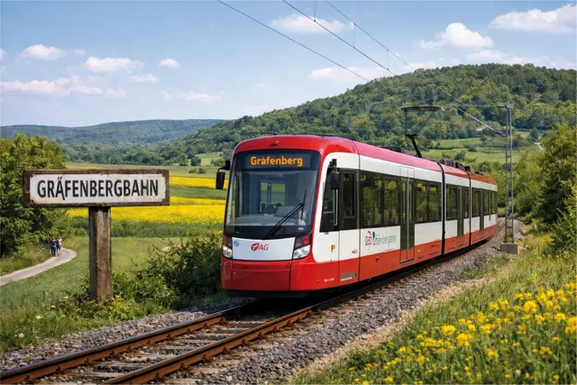 Bisher nur als Fotomontage denkbar: Die Gräfenbergbahn mit modernem VAG-Fahrzeug und Elektroantrieb in regionaler Trägerschaft. | Foto: Privat