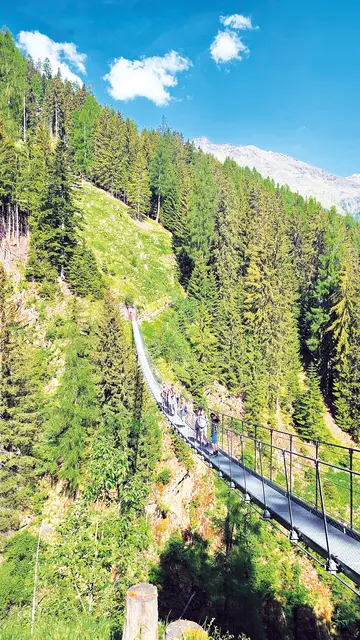 Eine Hängebrücke wie die im Val di Rabbi überquert man nicht alle Tage.
 | Foto: Privat