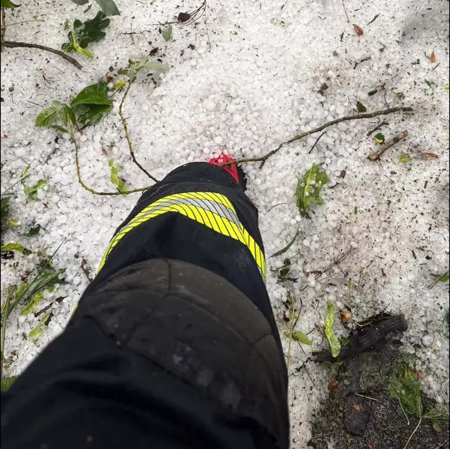 Hagelkörner bedeckten den Boden. | Foto: Feuerwehr Kalchreuth