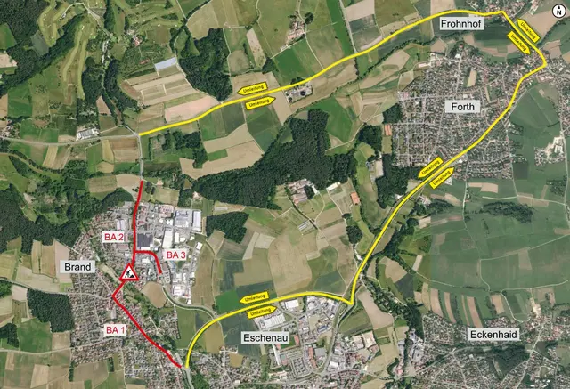 Die drei Bauabschnitte und die Umleitung | Foto: Staatliches Bauamt Nürnberg