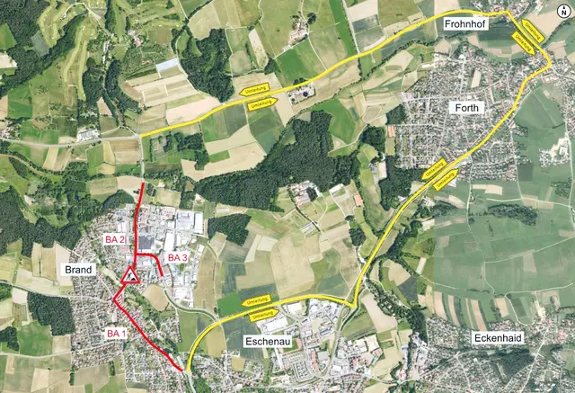 Die Umleitung ist über Forth und Frohnhof beschildert. | Foto: Staatliches Bauamt Nürnberg