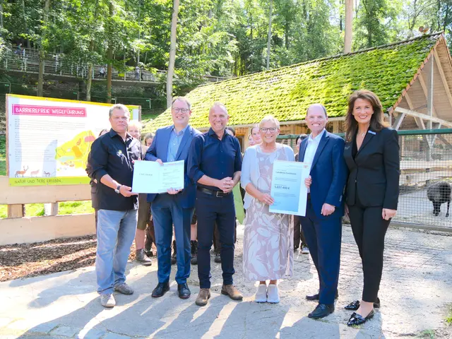 Förderbescheidübergabe im Wildpark: (v. l. n. r. Wildparkleiter Daniel Schäffer, Regierungspräsident Florian Luderschmied, Staatsminister Thorsten Glauber, stv. Landrätin Rosi Kraus, Landtagsabgeordneter und Vorsitzender des Fördervereins Wildpark Michael Hoffmann und Staatsministerin Michaela Kaniber) 
 | Foto: Privat