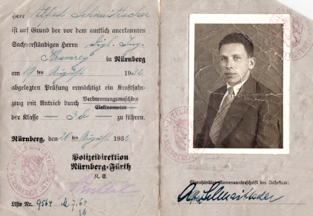 Alfred Schnaittachers Führerschein. | Foto: Sammlung Jeff Snyder, NY