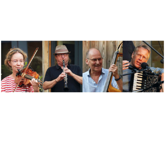 Anne Adler an der Geige, Manfred Pechtl an der Klarinette, Andreas Hellmuth am Kontrabass und Bernd Vogel am Akkordeon, und singen tun sie alle auch noch.