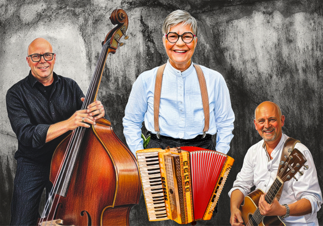 Edgar Pawlik (Kontrabass), Emmi Weiss (Akkordeon und Gesang) und Manfred Mölkner (Gitarre) machen präsentieren ein leichtfüßiges, musikalisches Erlebnis voller Witz und überraschender Begegnungen. | Foto: Emmi Weiss